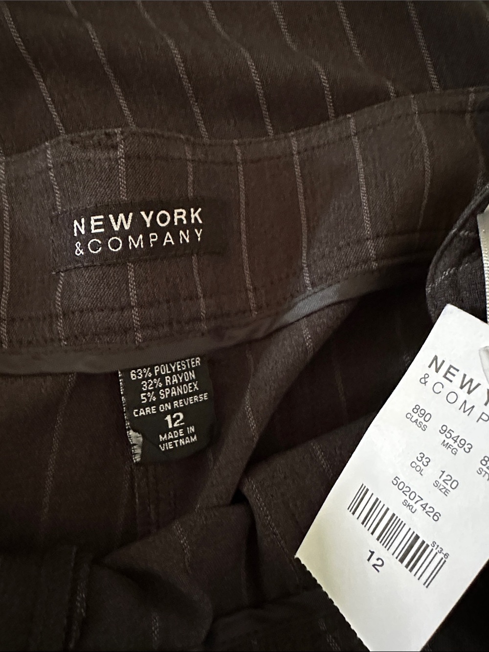 New York & Company Black Pinstripe Dress Pants with Silver Waist Tie - Picture 2 of 4